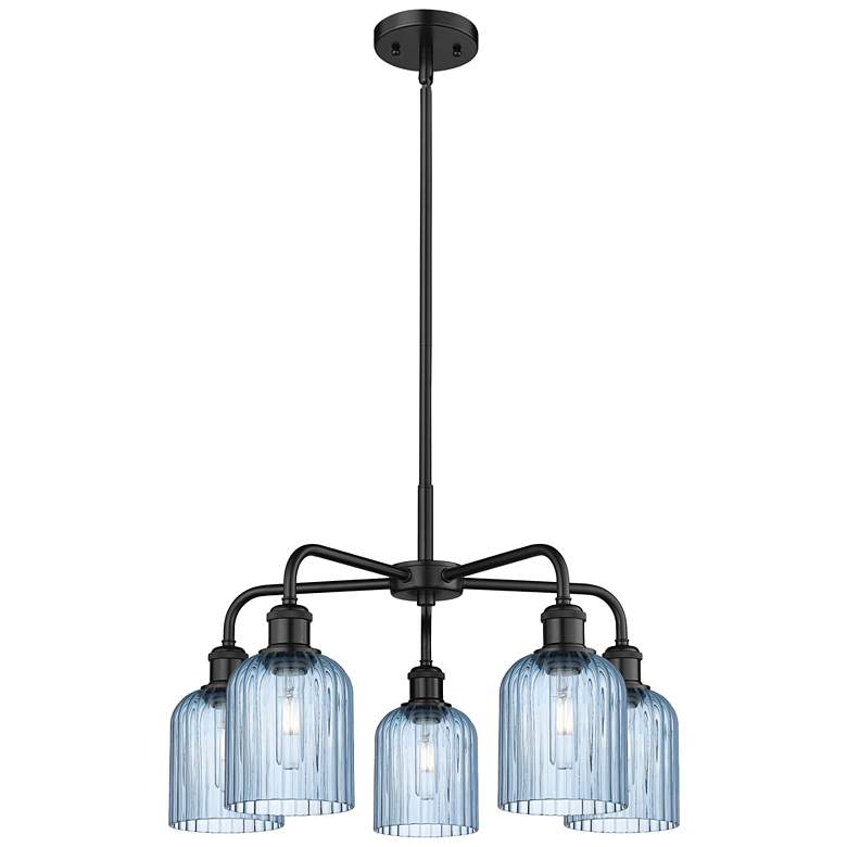 Image 1 Ballston Bridal Veil 23" 5 Light Stem Hung Chandelier Black w/ Blue Shade