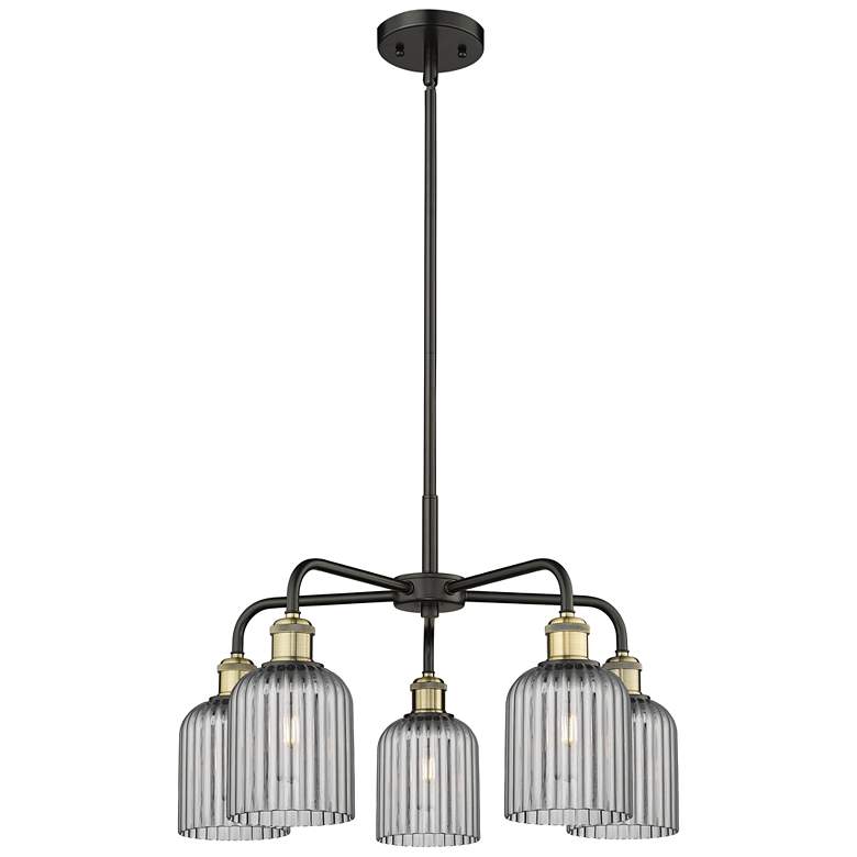 Image 1 Ballston Bridal Veil 23" 5 Light Stem Hung Chandelier Black w/ Smoke Shade