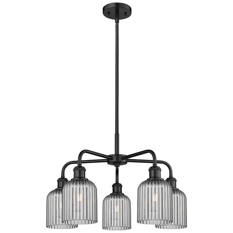 Image 1 Ballston Bridal Veil 23" 5 Light Stem Hung Chandelier Black w/ Smoke Shade