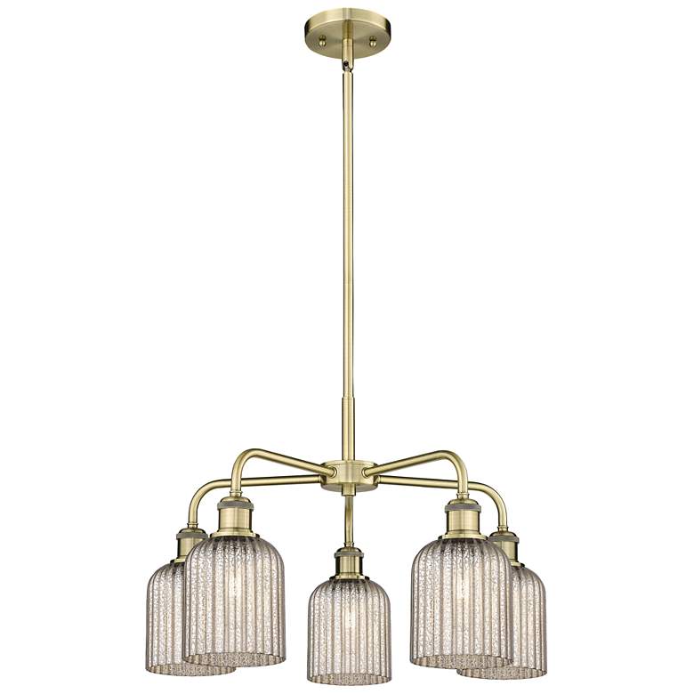 Image 1 Ballston Bridal Veil 23" 5 Light Stem Hung Chandelier Brass Mercury Shade
