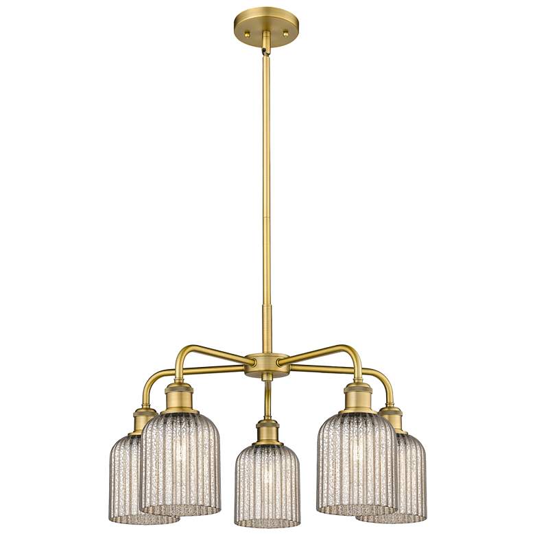 Image 1 Ballston Bridal Veil 23" 5 Light Stem Hung Chandelier Brass Mercury Shade