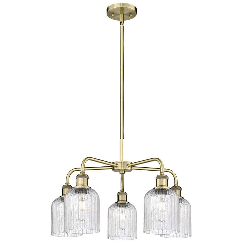 Image 1 Ballston Bridal Veil 23" 5 Light Stem Hung Chandelier Brass w/ Seedy Shade