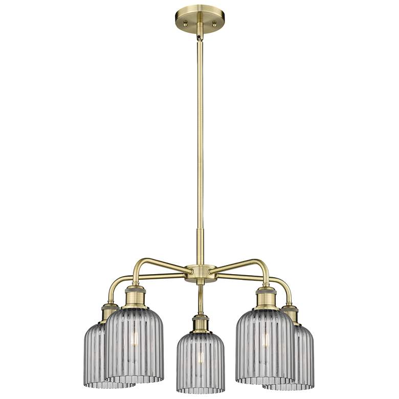 Image 1 Ballston Bridal Veil 23" 5 Light Stem Hung Chandelier Brass w/ Smoke Shade