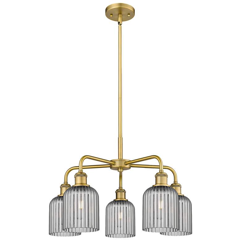 Image 1 Ballston Bridal Veil 23" 5 Light Stem Hung Chandelier Brass w/ Smoke Shade