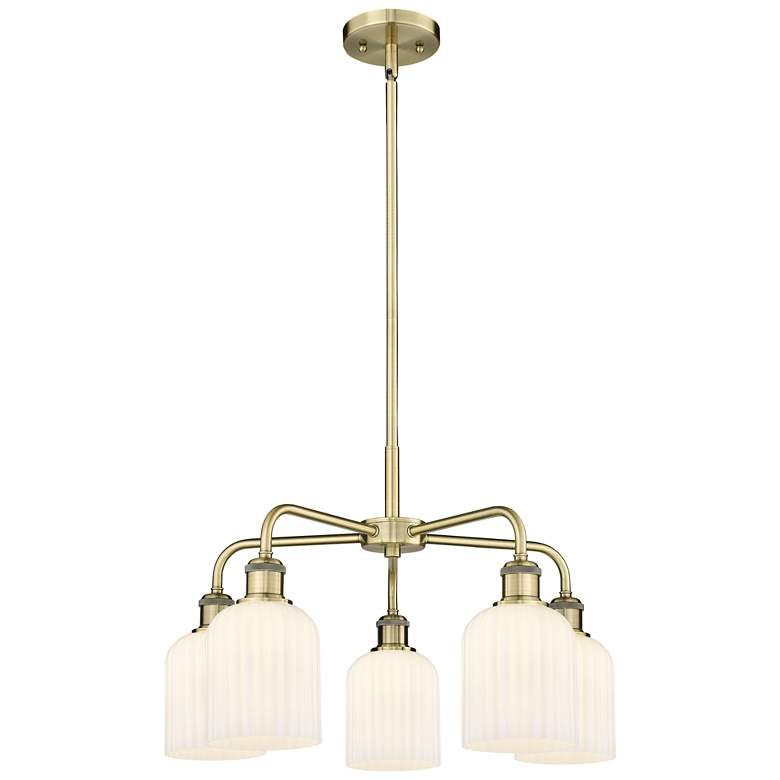 Image 1 Ballston Bridal Veil 23" 5 Light Stem Hung Chandelier Brass w/ White Shade