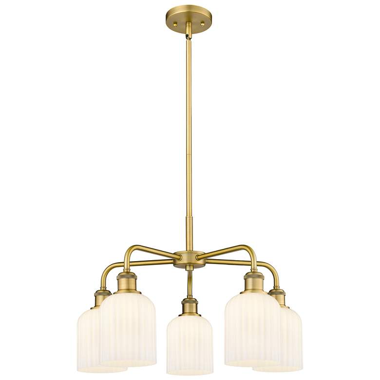 Image 1 Ballston Bridal Veil 23" 5 Light Stem Hung Chandelier Brass w/ White Shade
