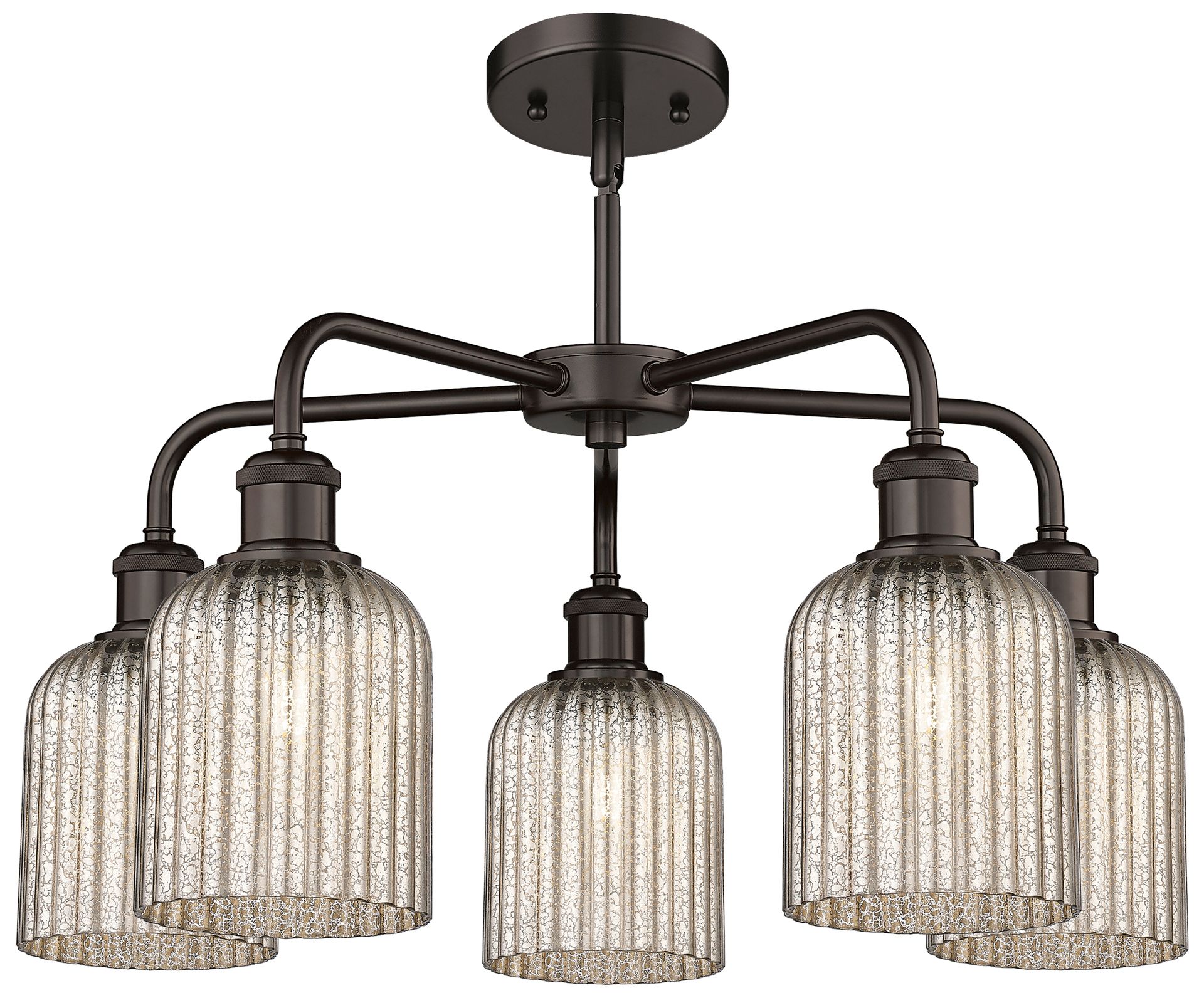 Image 2 Ballston Bridal Veil 23" 5 Light Stem Hung Chandelier Bronze Mercury Shade more views