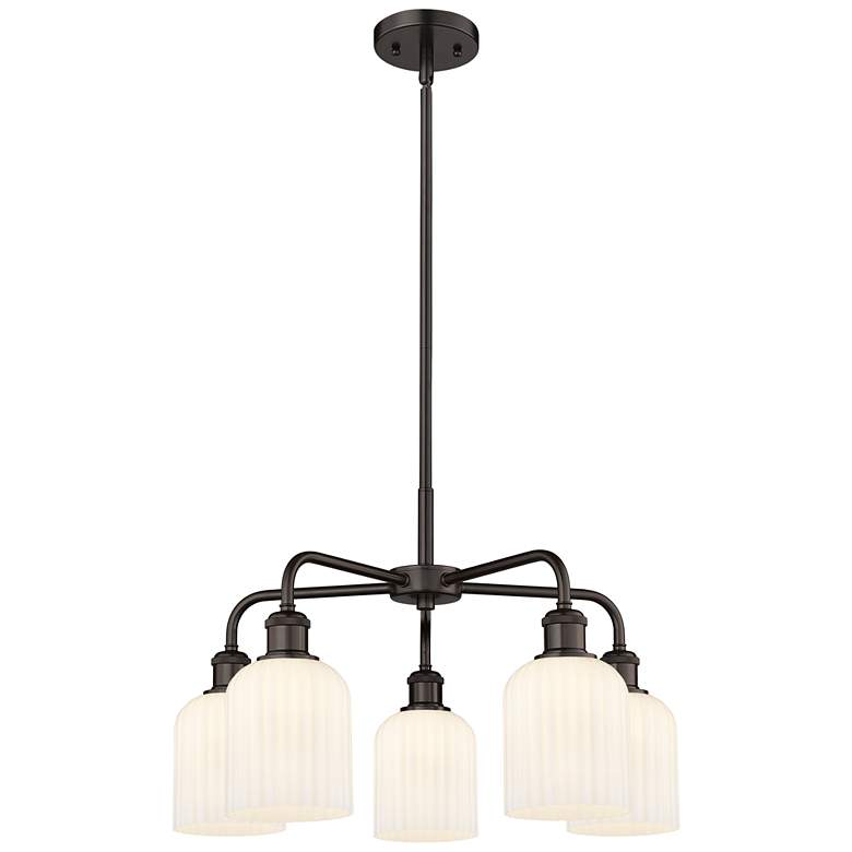 Image 1 Ballston Bridal Veil 23" 5 Light Stem Hung Chandelier Bronze w/ White Shade