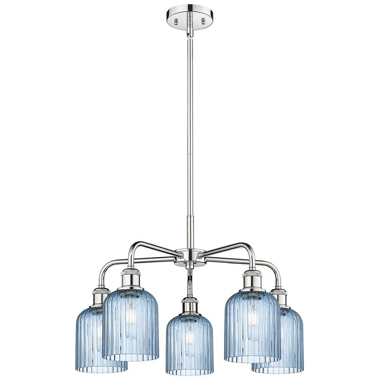 Image 1 Ballston Bridal Veil 23" 5 Light Stem Hung Chandelier Chrome w/ Blue Shade