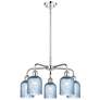 Ballston Bridal Veil 23" 5 Light Stem Hung Chandelier Chrome w/ Blue Shade
