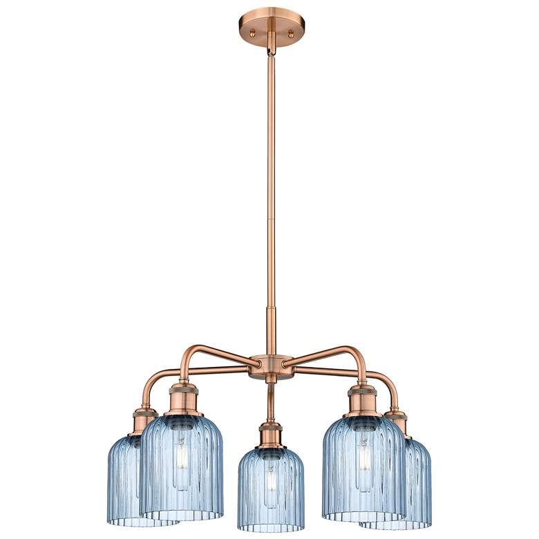 Image 1 Ballston Bridal Veil 23" 5 Light Stem Hung Chandelier Copper w/ Blue Shade