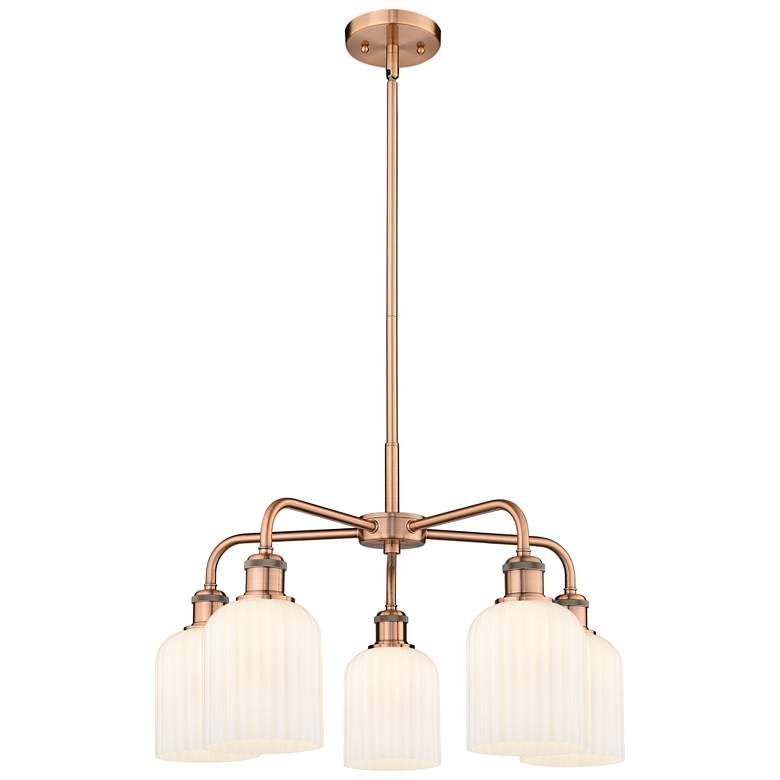 Image 1 Ballston Bridal Veil 23" 5 Light Stem Hung Chandelier Copper w/ White Shade