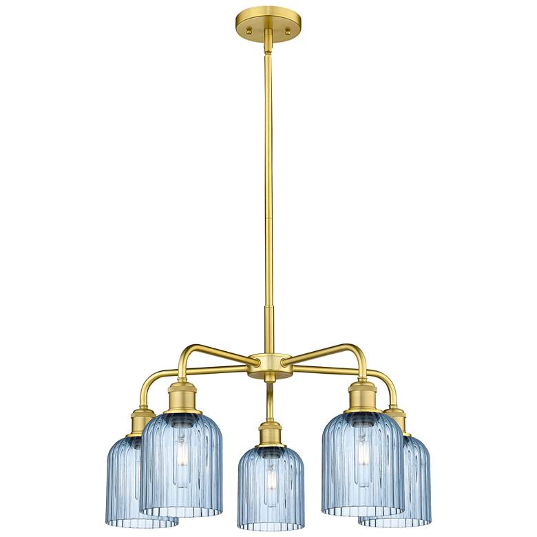 Image 1 Ballston Bridal Veil 23" 5 Light Stem Hung Chandelier Gold w/ Blue Shade