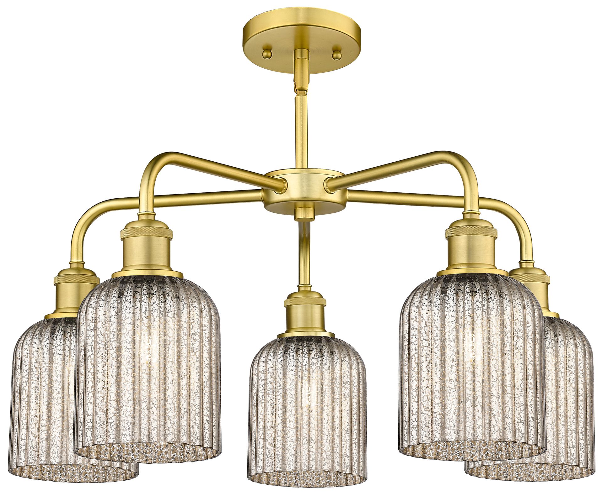 Image 2 Ballston Bridal Veil 23" 5 Light Stem Hung Chandelier Gold w/ Mercury Shade more views