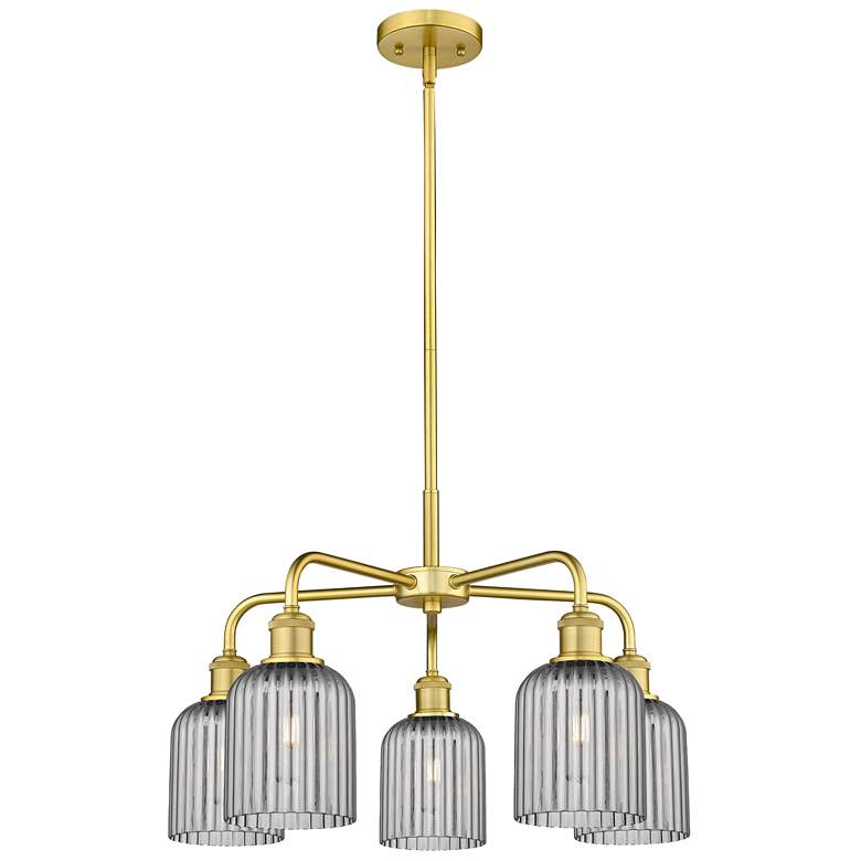 Image 1 Ballston Bridal Veil 23" 5 Light Stem Hung Chandelier Gold w/ Smoke Shade