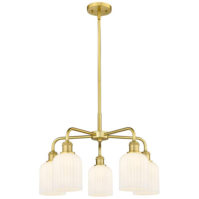 Image 1 Ballston Bridal Veil 23" 5 Light Stem Hung Chandelier Gold w/ White Shade