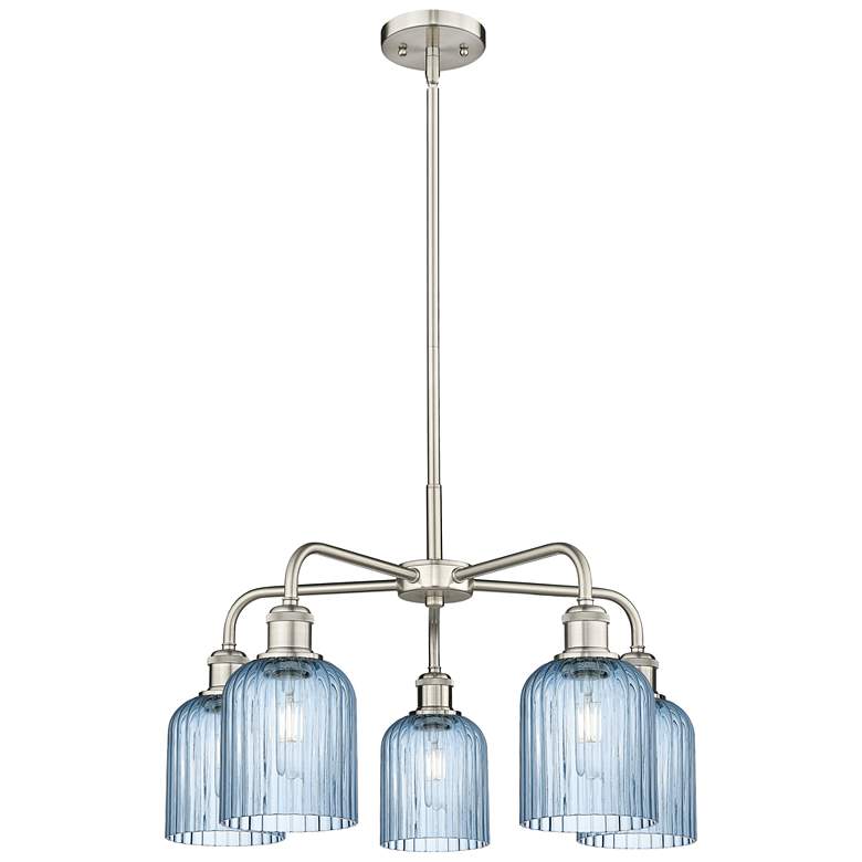 Image 1 Ballston Bridal Veil 23" 5 Light Stem Hung Chandelier Nickel Blue Shade