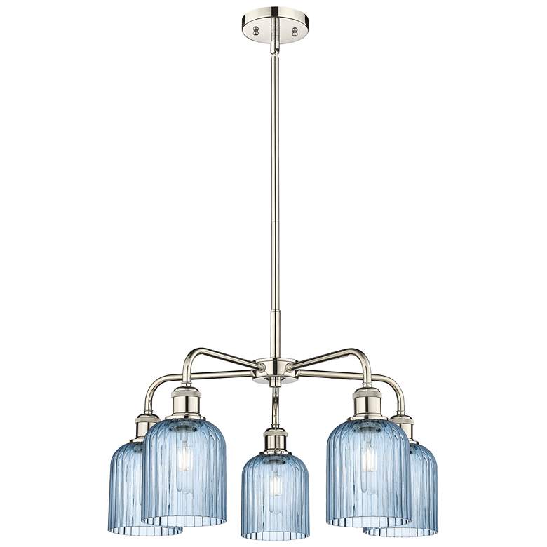 Image 1 Ballston Bridal Veil 23" 5 Light Stem Hung Chandelier Nickel w/ Blue Shade