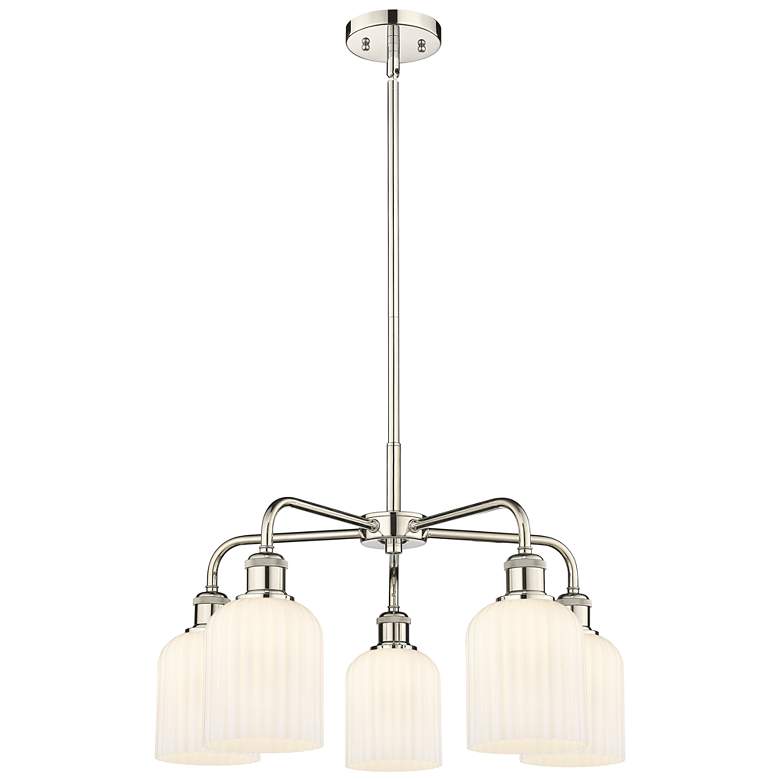 Image 1 Ballston Bridal Veil 23" 5 Light Stem Hung Chandelier Nickel w/ White Shade