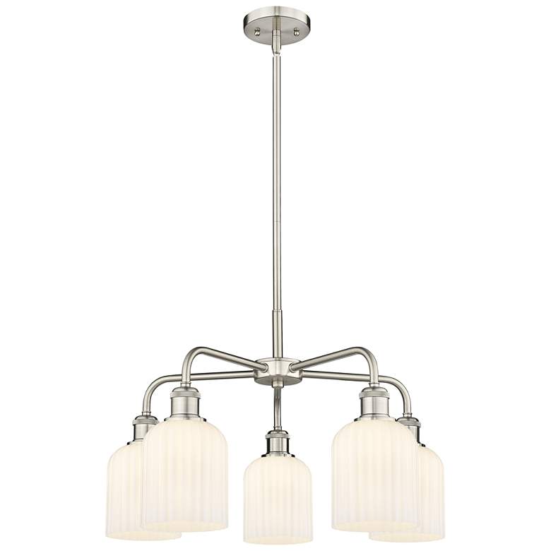 Image 1 Ballston Bridal Veil 23" 5 Light Stem Hung Chandelier Nickel w/ White Shade