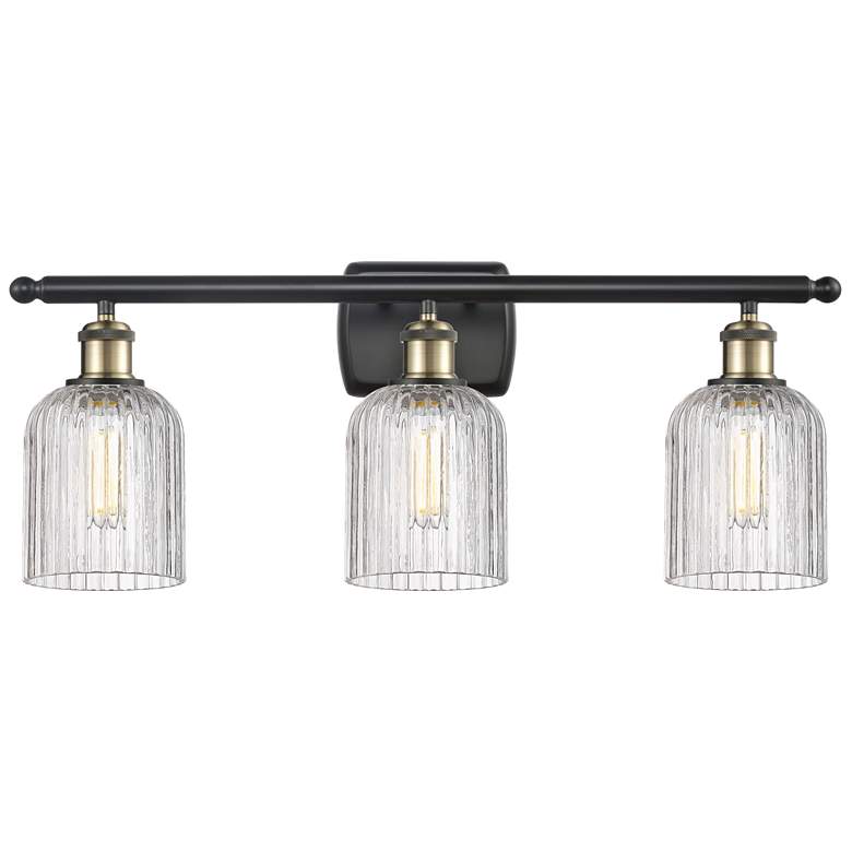 Image 1 Ballston Bridal Veil 25"W 3 Light Black Brass Bath Light w/ Clear Shad
