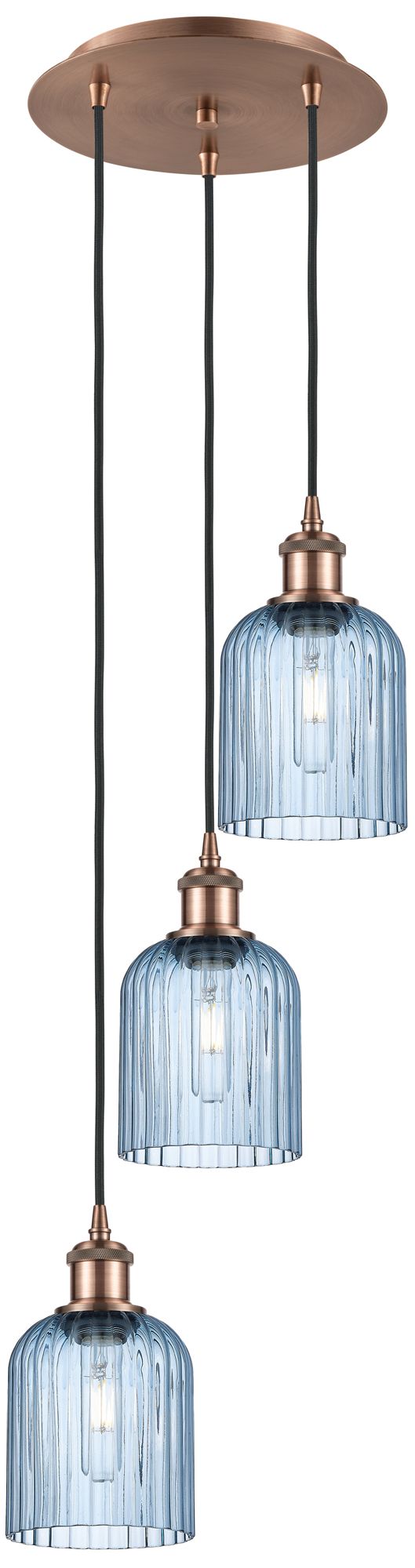 Ballston Bridal Veil 3 Light 12" Cord Hung Multi Pendant Copper/Blue Shade