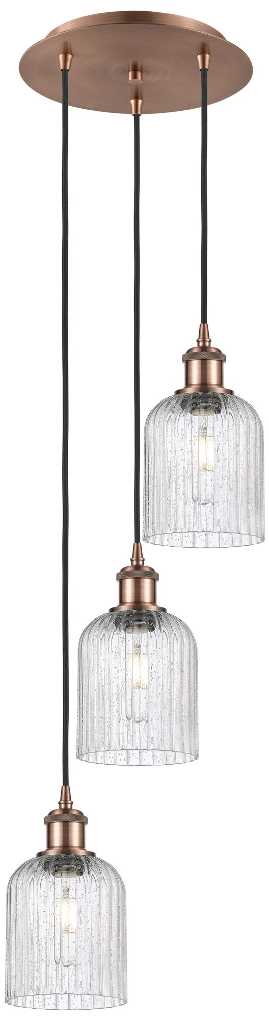 Ballston Bridal Veil 3 Light 12" Cord Hung Multi Pendant Copper Seedy Shade