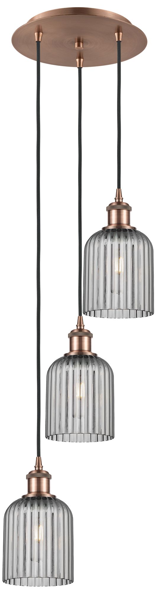 Ballston Bridal Veil 3 Light 12" Cord Hung Multi Pendant Copper/Smoke Shade
