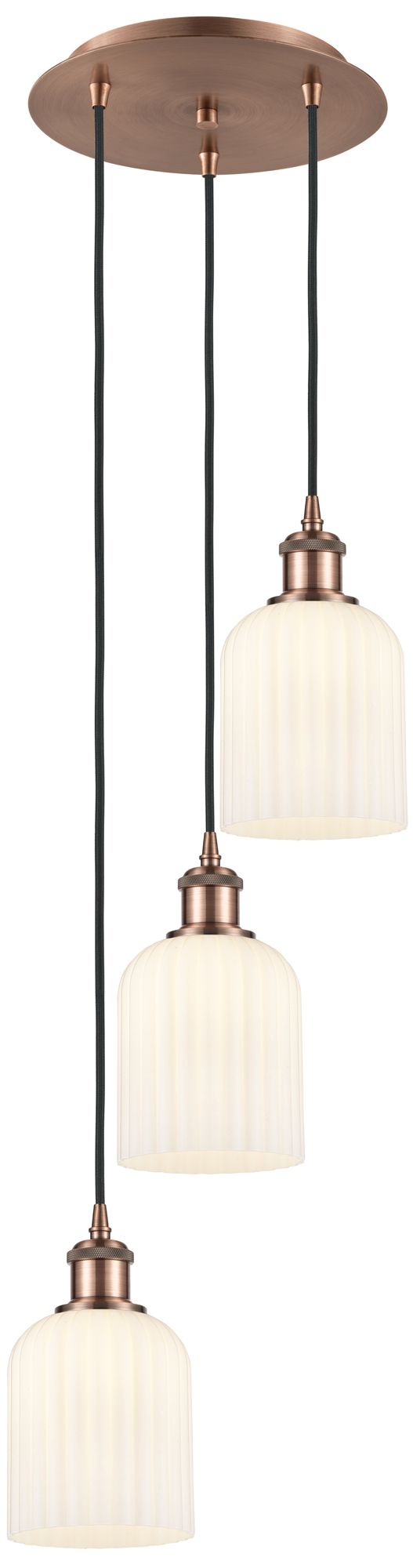 Ballston Bridal Veil 3 Light 12" Cord Hung Multi Pendant Copper/White Shade