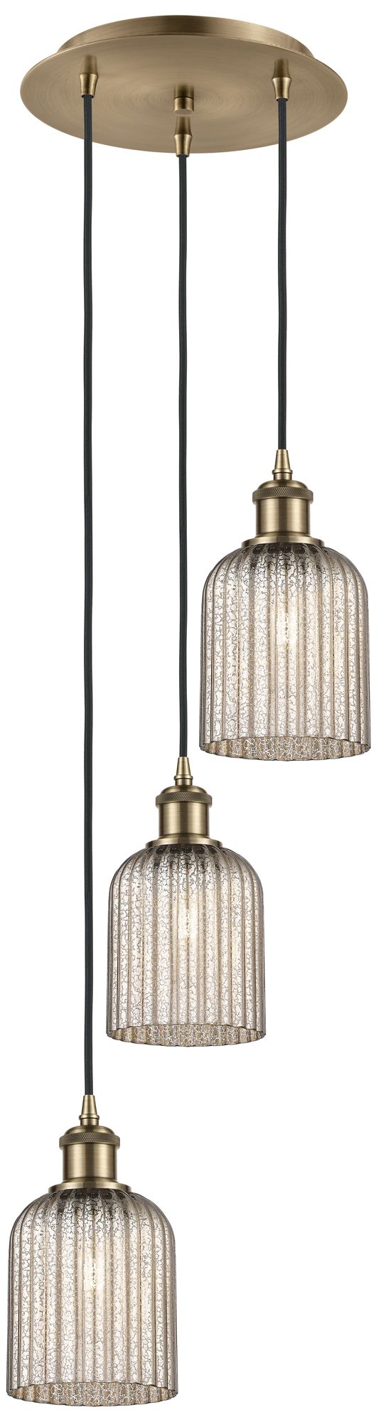 Ballston Bridal Veil 3-Light 12" Cord-Hung Pendant in Antique Brass/Mercury