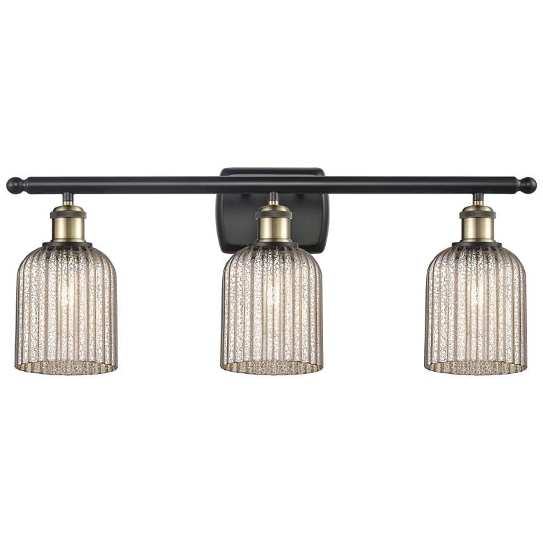 Image 1 Ballston Bridal Veil 3 Light 25" Bath Vanity Black Brass Mercury Shade