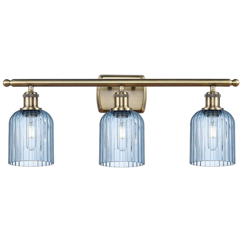 Image 1 Ballston Bridal Veil 3 Light 25" Bath Vanity Brass Princess Blue Shade