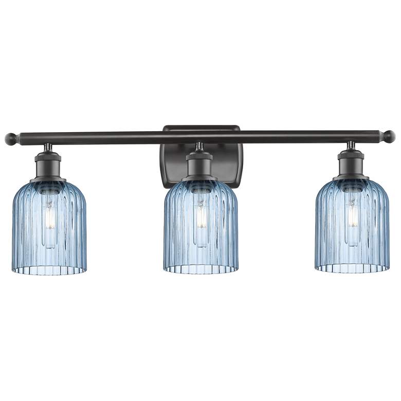 Image 1 Ballston Bridal Veil 3 Light 25" Bath Vanity Bronze Princess Blue Shade