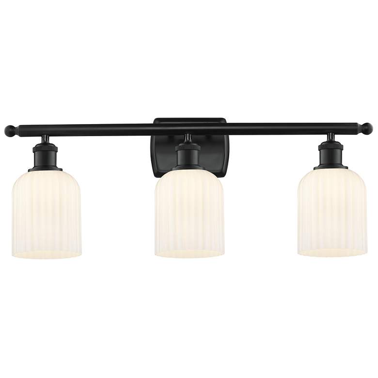 Image 1 Ballston Bridal Veil 3 Light 25" Bath Vanity Matte Black Gloss White Shade