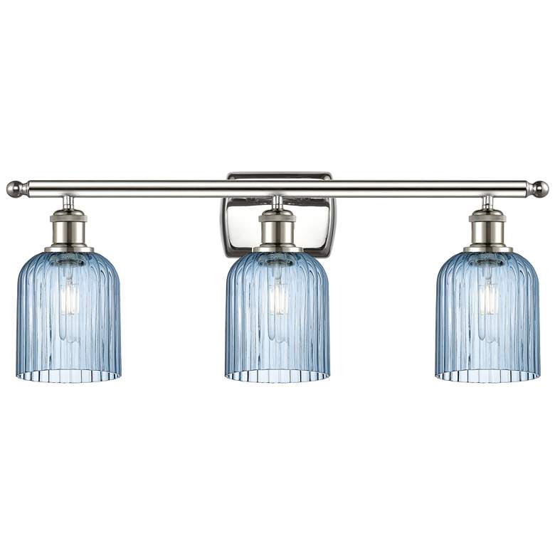 Image 1 Ballston Bridal Veil 3 Light 25" Bath Vanity Nickel Princess Blue Shade