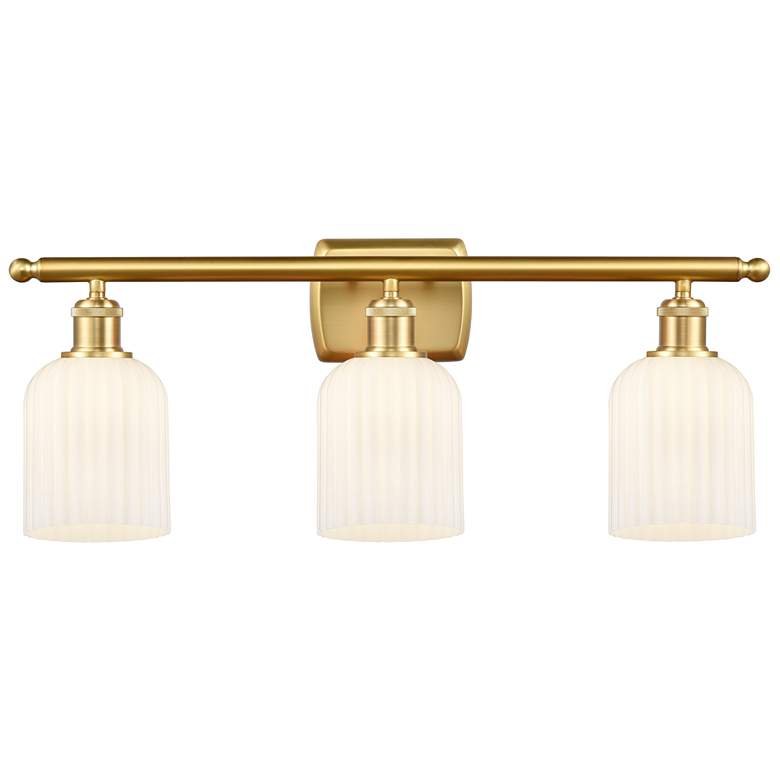 Image 1 Ballston Bridal Veil 3 Light 25" Bath Vanity Satin Gold Gloss White Shade