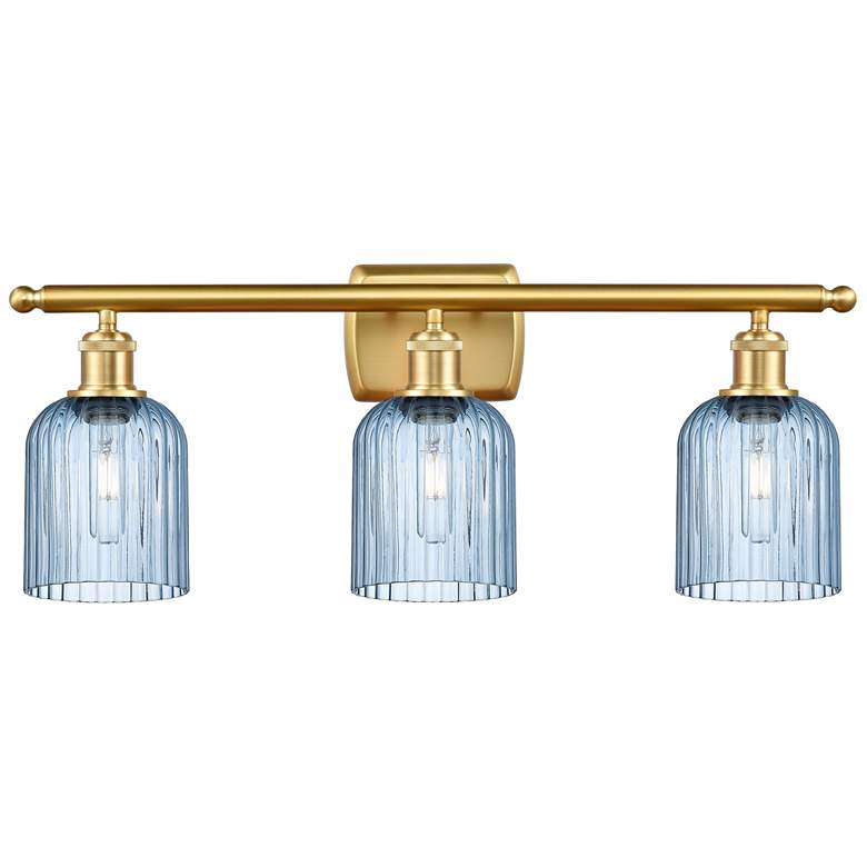 Image 1 Ballston Bridal Veil 3 Light 25" Bath Vanity Satin Gold Princess Blue Shade