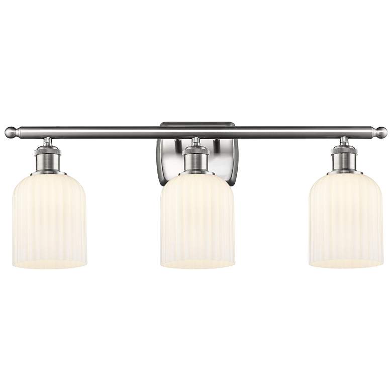 Image 1 Ballston Bridal Veil 3 Light 25" Bath Vanity Satin Nickel Gloss White Shade