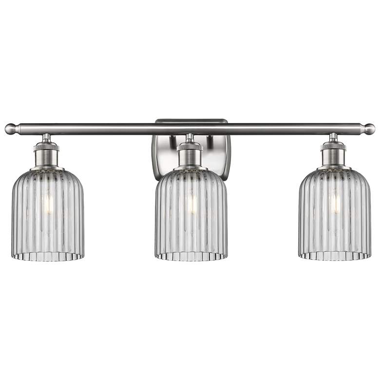 Image 1 Ballston Bridal Veil 3 Light 25" Bath Vanity Satin Nickel Light Smoke Shade