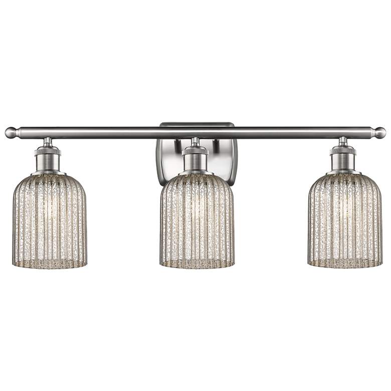 Image 1 Ballston Bridal Veil 3 Light 25" Bath Vanity Satin Nickel Mercury Shade