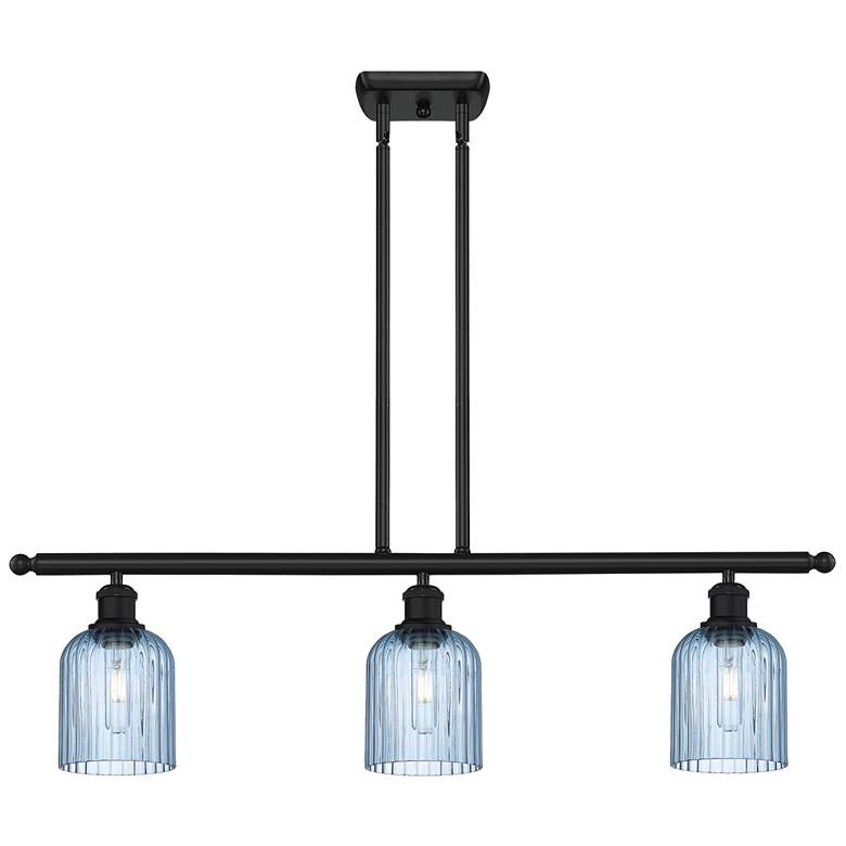 Image 1 Ballston Bridal Veil 3 Light 36" Stem Hung Island Light Black & Blue Shade