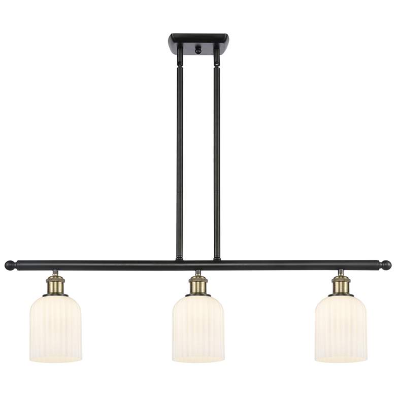 Image 1 Ballston Bridal Veil 3 Light 36" Stem Hung Island Light Black Brass & White