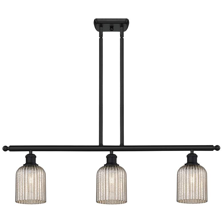 Image 1 Ballston Bridal Veil 3 Light 36" Stem Hung Island Light Black Mercury Shade