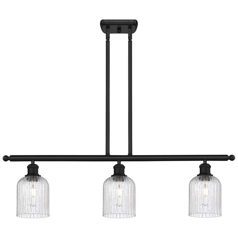 Image 1 Ballston Bridal Veil 3 Light 36" Stem Hung Island Light Black & Seedy Shade