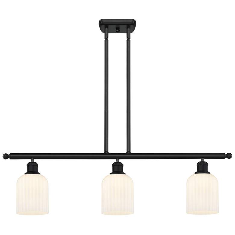 Image 1 Ballston Bridal Veil 3 Light 36" Stem Hung Island Light Black & White Shade