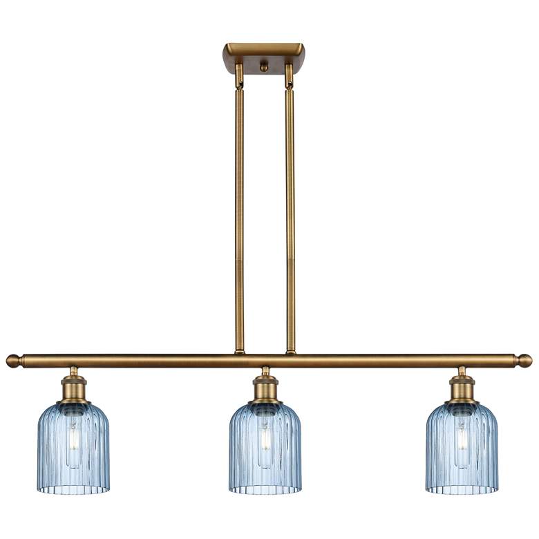 Image 1 Ballston Bridal Veil 3 Light 36" Stem Hung Island Light Brass Blue Shade