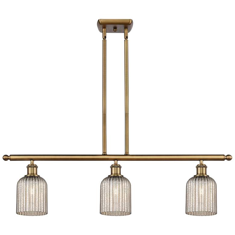 Image 1 Ballston Bridal Veil 3 Light 36" Stem Hung Island Light Brass Mercury Shade