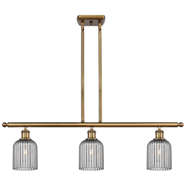 Image 1 Ballston Bridal Veil 3 Light 36" Stem Hung Island Light Brass & Smoke Shade