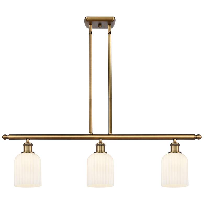 Image 1 Ballston Bridal Veil 3 Light 36" Stem Hung Island Light Brass & White Shade
