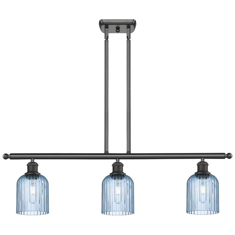 Image 1 Ballston Bridal Veil 3 Light 36" Stem Hung Island Light Bronze & Blue Shade